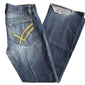 William Rast Billy Bootcut Button Fly Blue Denim Jeans Pant *FRAYED HEM* SIZE 33